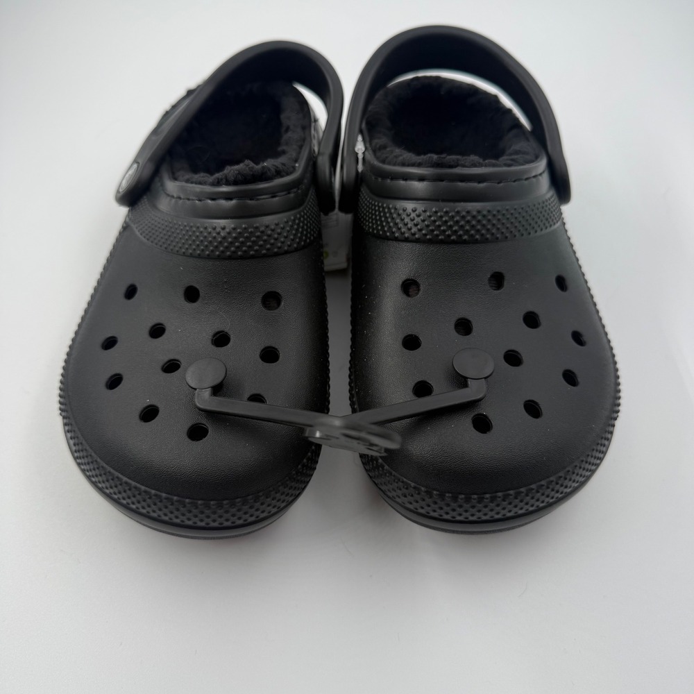 Crocs Classic Lined Clog Black Fuzzy Warm Comfort Shoes Kids M2 W4